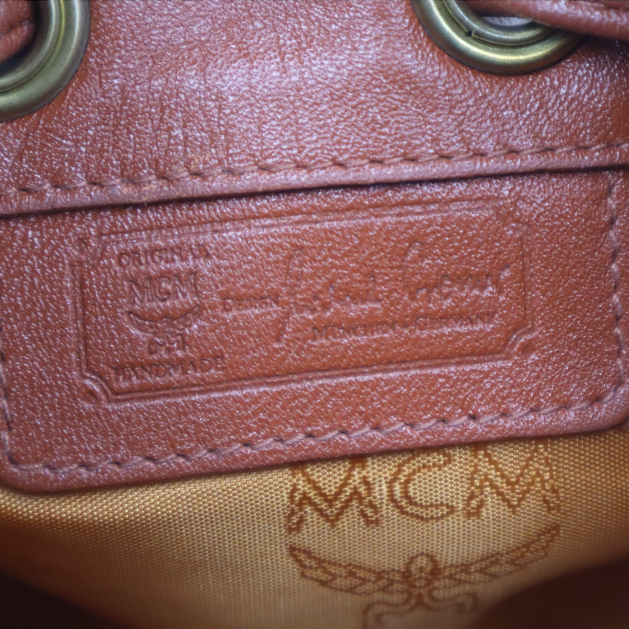 MCM Visetos Leather Mini Drawstring Bucket Bag