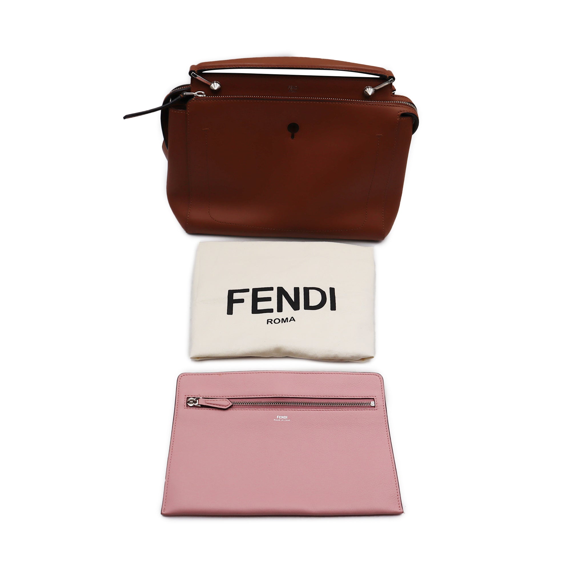 Fendi Calfskin Dotcom Medium Convertible Satchel Bag