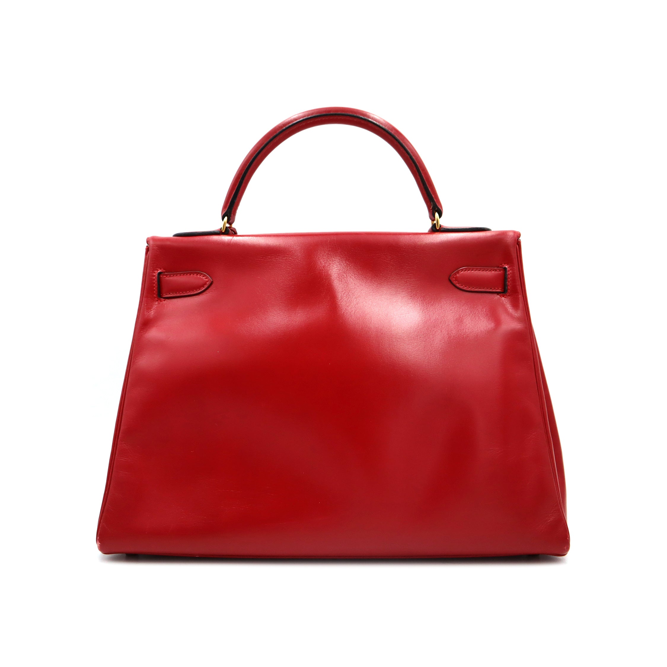 Pre-Owned Hermes Kelly 32 Retourne Handbag Red Box Calf with Gold Hardware
