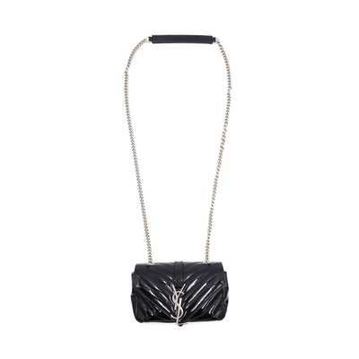 YSL Patent Chevron Quilted Monogram Baby Shoulder Bag