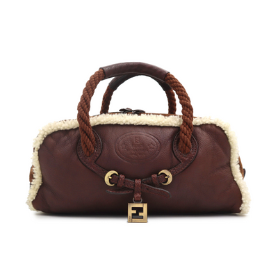 Fendi Tri Color Leather Shearling Rope Satchel Bag