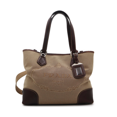 Prada Logo Jacquard Canvas Convertible Tote Bag