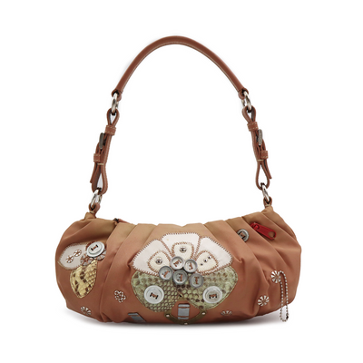 Prada Nylon Tessuto Flower Embroidered Shoulder Bag 