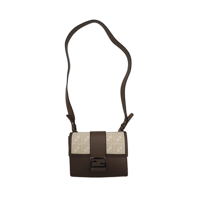 Fendi Zucca Leather Flat Baguette Crossbody Bag